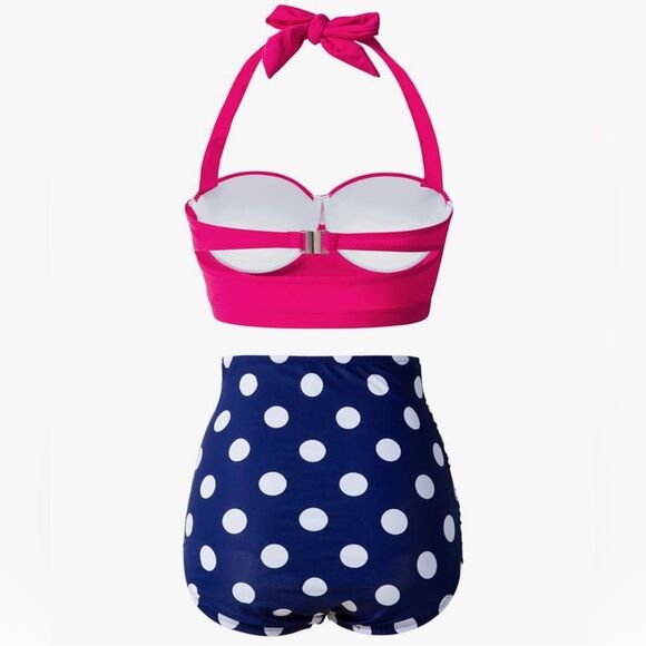 CHERRY CAT Womens Vintage Retro Polka High Waisted Underwire Bikini Swim 8-10 - Picture 3 of 11